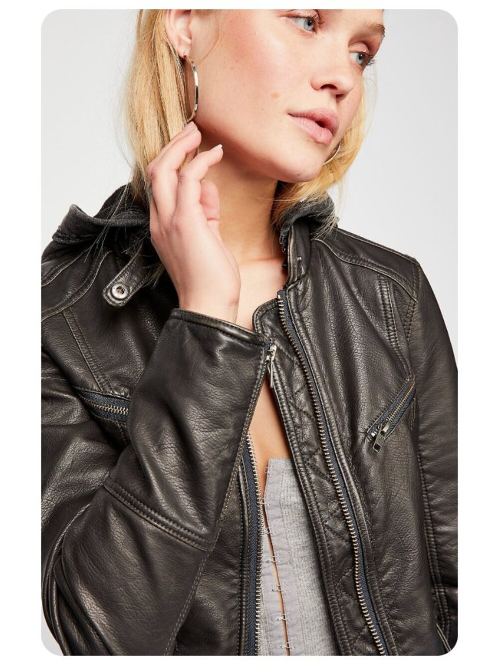 We The Free People Black Vegan Leather Monroe Moto Jacket sz M - Picture 3 of 10